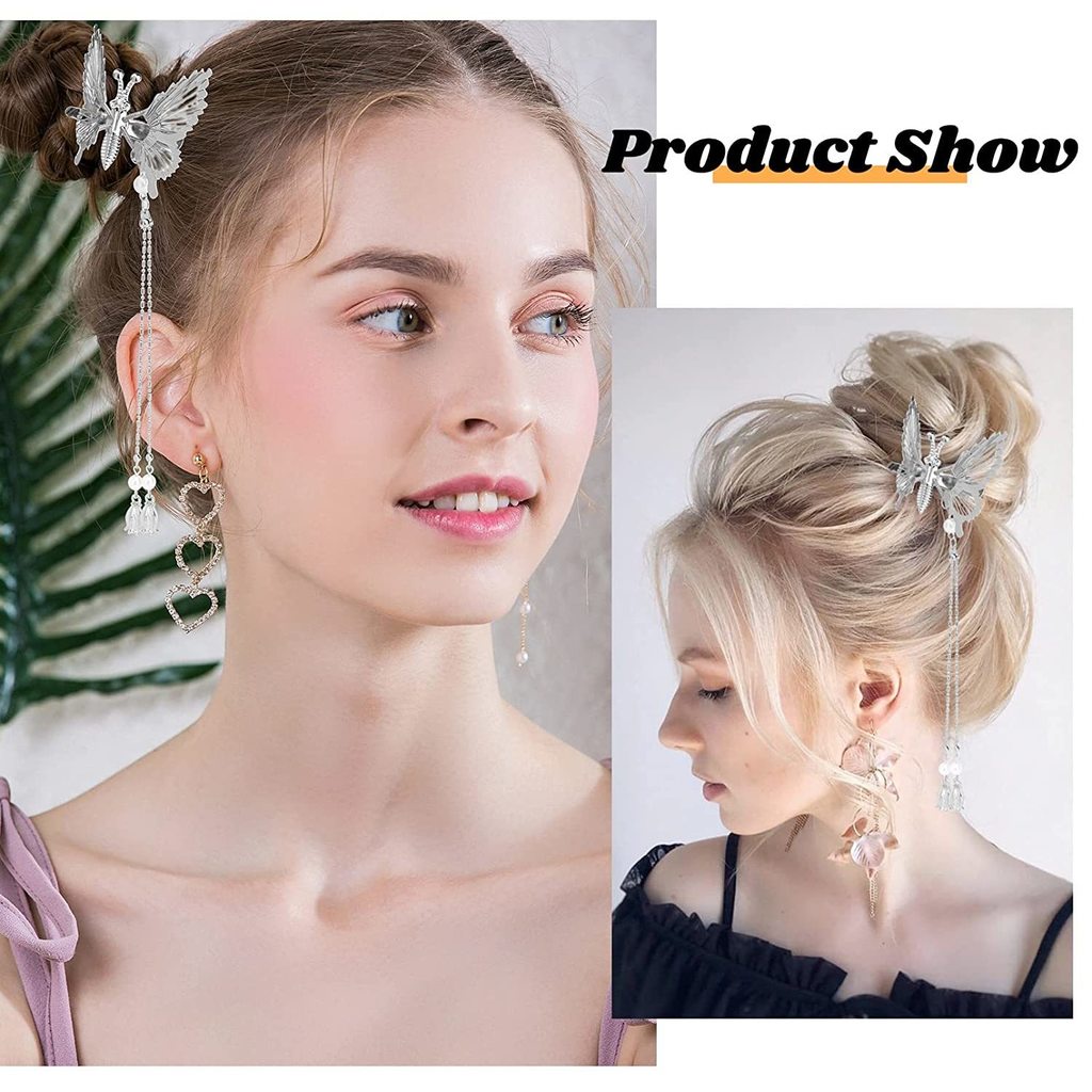 Kẹp Tóc Kim Loại Hình Cánh Bướm Chuyển Động Được 3D 90s Cho Nữ