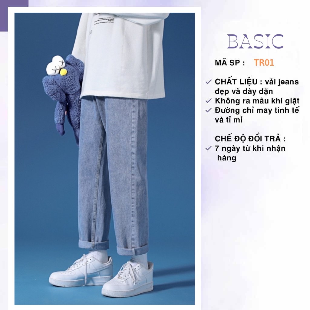 Quần jean baggy ống suông rộng nam nữ BASIC unisex vải jeans bò cao cấp hottrend 2022 | BigBuy360 - bigbuy360.vn