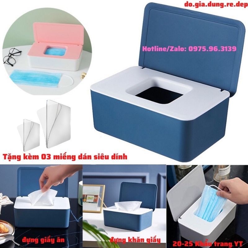 {Tặng Kèm 03 Miếng dính 2 mặt} HỘP ĐỰNG KHẨU TRANG Y TẾ 💥FREE SHIP💥Hộp để Khăn Giấy, KTYT có thể dán Tường, Cửa, Bàn...