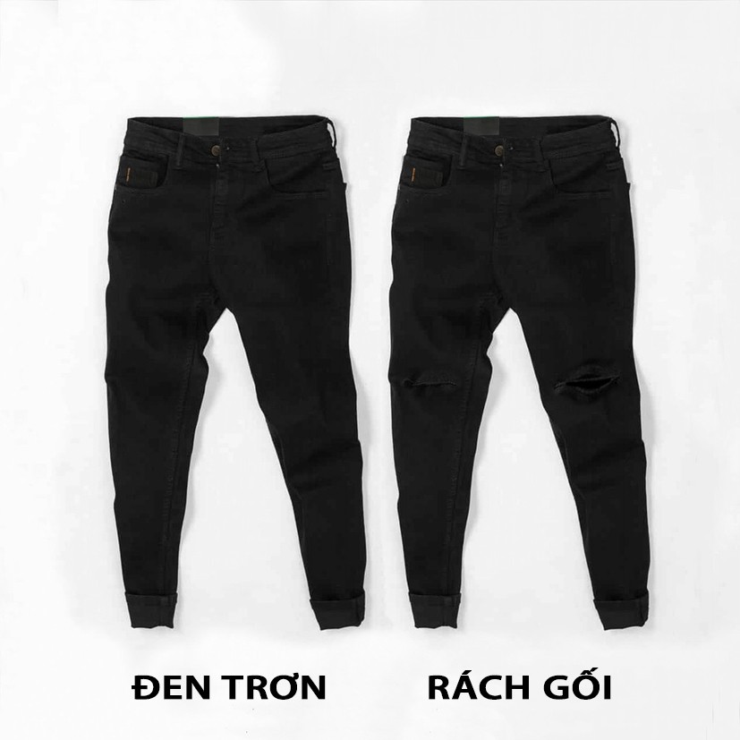 Quần jean đen nam - quần jean nam đen - quần đen trơn, rách gối co dãn [FREE SHIP]