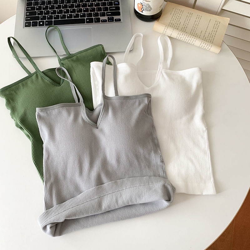 Áo Hai Dây Cổ Chữ V Màu Sắc Trơn Phong Cách Hàn Quốc Thời Trang Thu Đông Cho Nữ