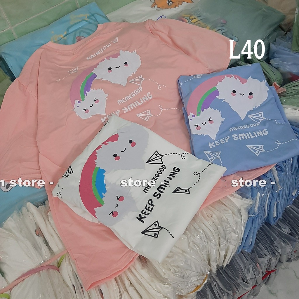 Áo thun 𝑭𝒓𝒆𝒆𝒔𝒉𝒊𝒑 Áo phông form rộng dáng Unisex L40, mặc lớp, nhóm, cặp in hình MÂY CẦU VỒNG KEEP SMILING.