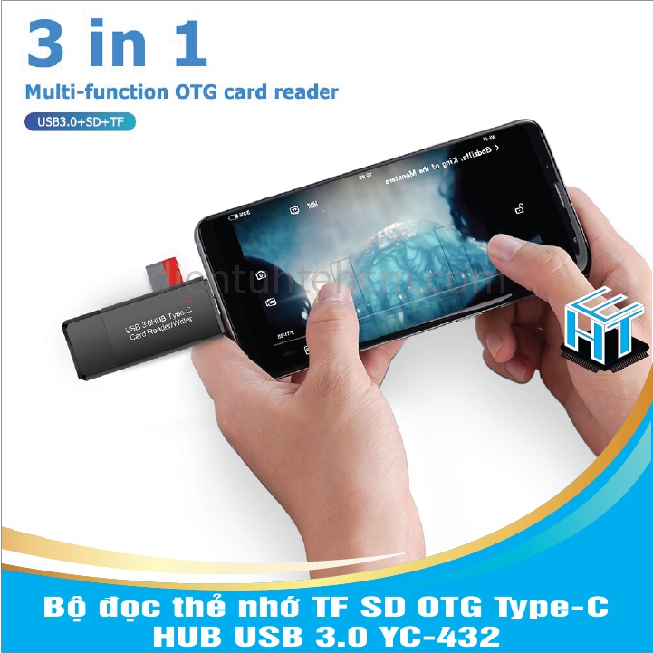 Bộ đọc thẻ nhớ TF SD Type-C - HUB USB 3.0 YC-432