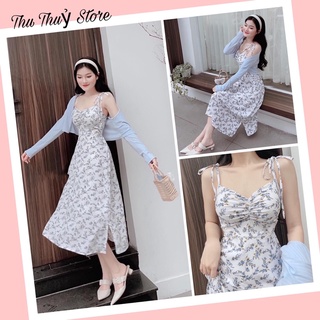 Váy hoa nhí- Set váy 2 dây kèm áo cadigan, có mút ngực ảnh thật ở cuối