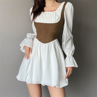 Đầm xòe tay dài bo eo DR002