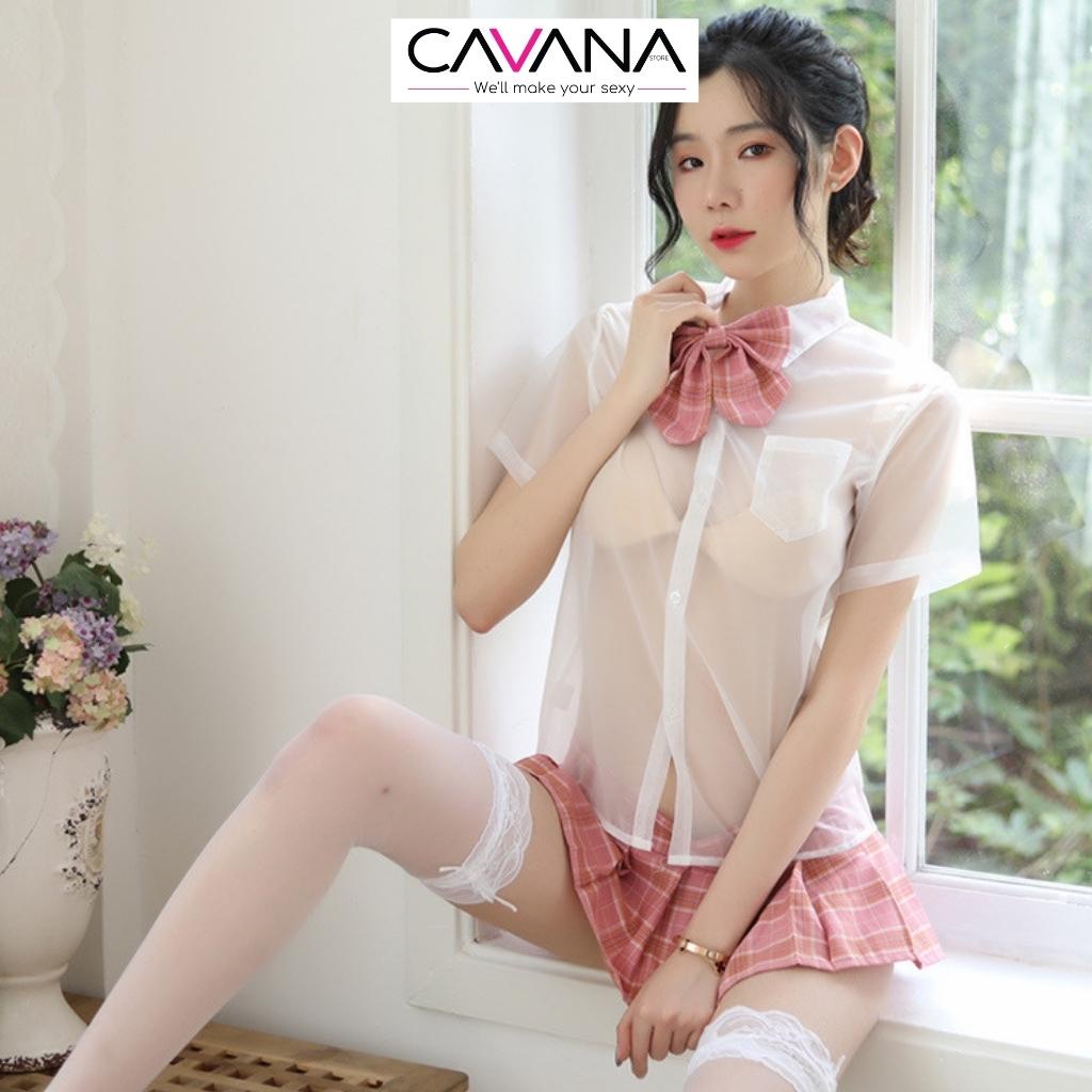 Đồ ngủ cosplay, cosplay học sinh sexy xuyên thấu dễ thương vải voan C13 - CAVANA STORE