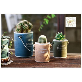 Chậu xi măng Paint có quai trồng sen đá, xương rồng mini