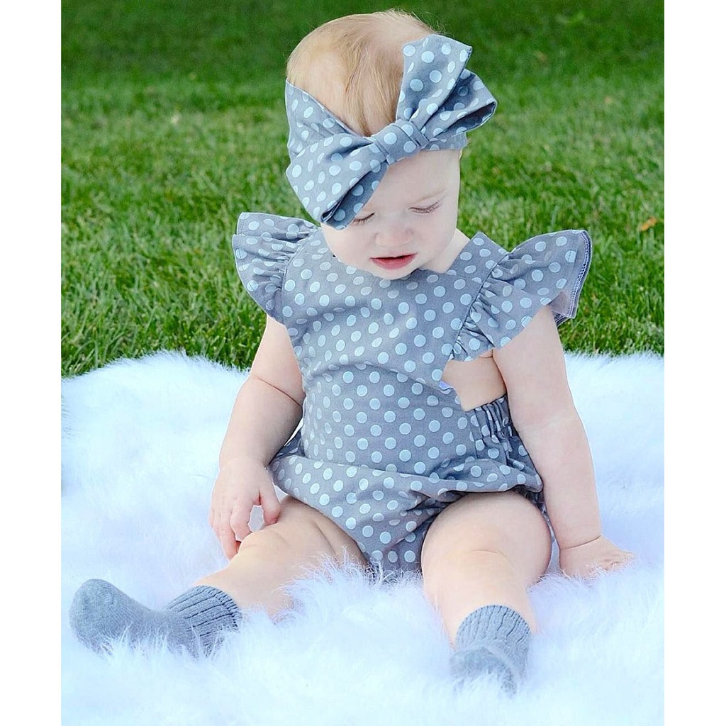 ❤XZQ-Cute Newborn Infant Baby Girls Polka Dot Romper Jumpsuit Sunsuit Outfits Set