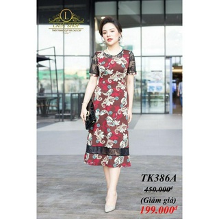 VÁY TRUNG NIÊN - ĐẦM QUÝ BÀ - THỜI TRANG TRUNG NIÊN CAO CẤP - LADYSHOP - Đầm thun nâu phối ren đuôi công TK386A