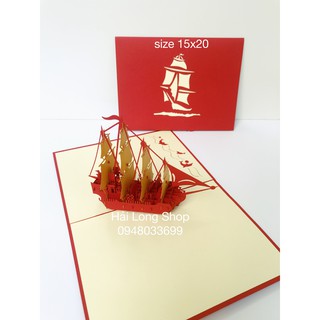 Thuyền 10 ( 4 cánh )- Boat - Thiệp 3D ( bìa đỏ )