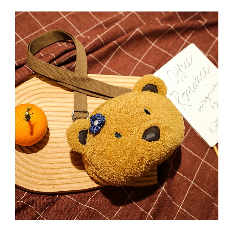 Túi đeo chéo hình GẤU NÂU đính hoa đáng yêu, túi đeo vai thú bông dễ thương