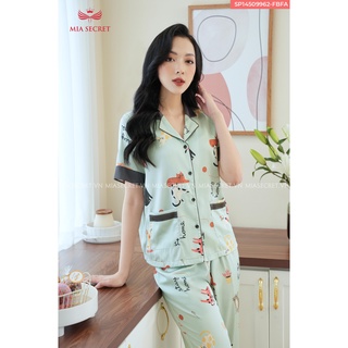 Đồ Bộ Nữ mặc nhà MIA SECRET, đồ ngủ pijama lụa hải đường cao cấp họa mềm mượt MIA09962