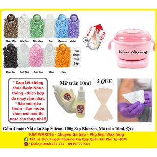 Nồi nấu sáp wax lông Silicon Ceramic Siêu chống dính kèm 100g sáp lông Bluezoo Siêu bám lông