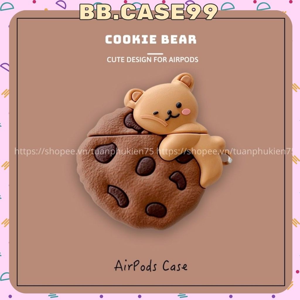 Airpods Case ⚡Freeship ⚡ VỎ BỌC AIRPODS GẤU BÁNH QUY CUTE Case Tai Nghe Không Dây Airpods 1/ 2/ i12/ Pro - bb.case99