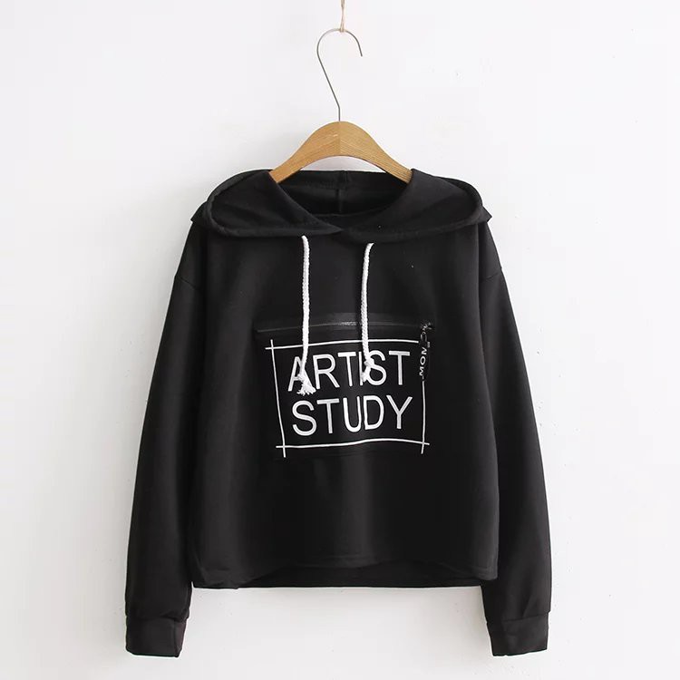 Áo hoodie SUXI tay dài dáng ngắn phong cách thời trang Hàn Quốc