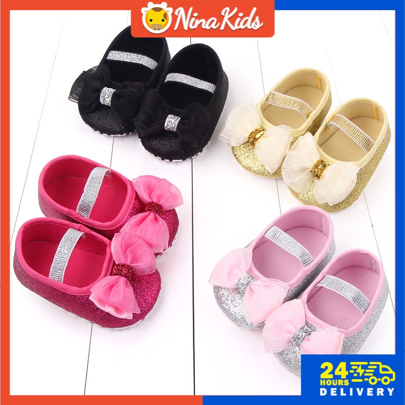 Giày búp bê   đính nơ xinh xắn cho bé gái 0-12 tháng tuổi