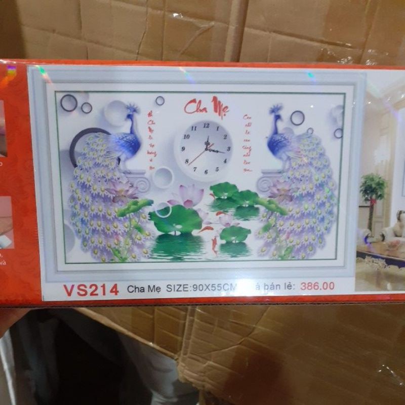 tranh đính đá đồng hồ cha mẹ vs214 (90×55)