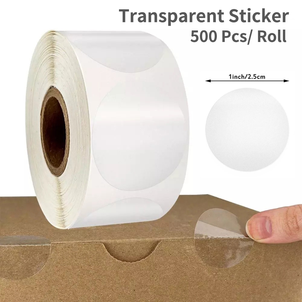 Cuộn 500 Miếng Dán Hình Tròn Trong Suốt Dùng Trang Trí Túi Bánh Quy/ Đồ Dùng DIY