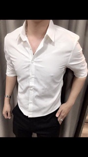 Áo sơ mi lụa vân chìm 3 màu trắng, đen và ghi