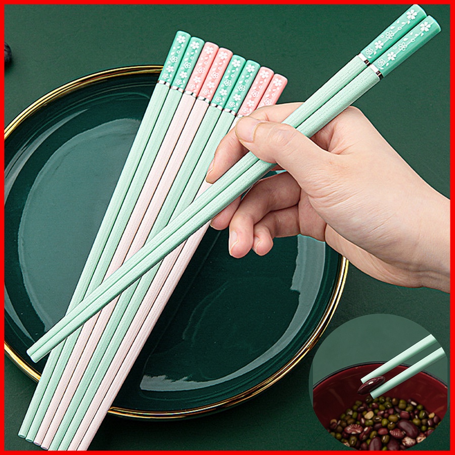 1 Set 5 đôi đũa hợp kim sợi thủy tinh tổng hợp thời trang Nhật Bản an toàn tái sử dụng