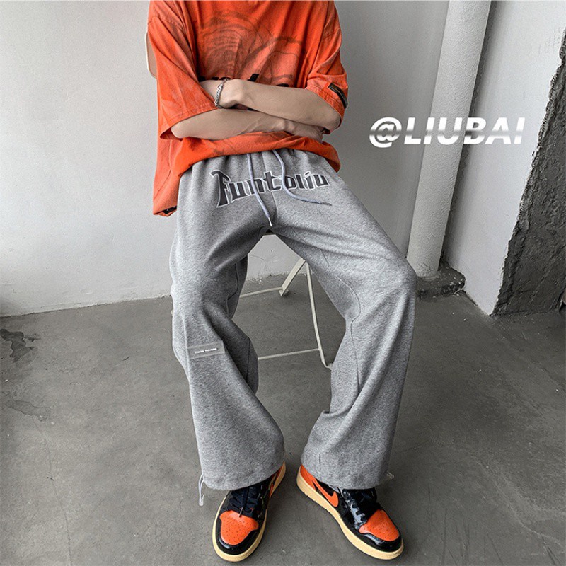 Quần dài thể thao ống rộng phong cách Hàn Quốc thời trang mùa hè năng động cho nam
