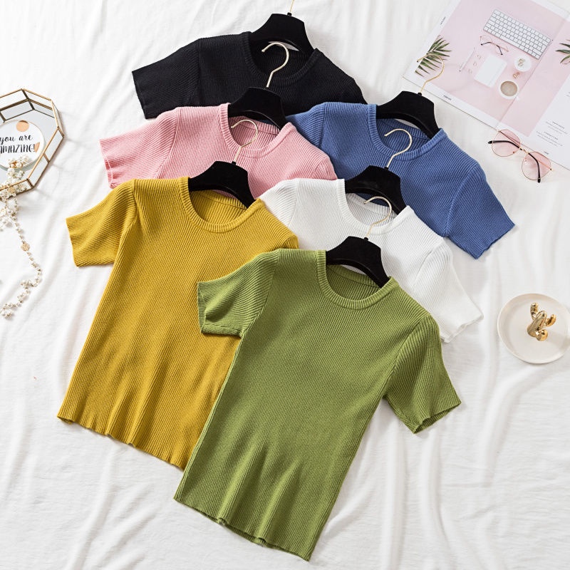 Áo thun Pure Cube tay ngắn cổ tròn thiết kế mỏng chất liệu dệt kim cao cấp thời trang dành cho nữ