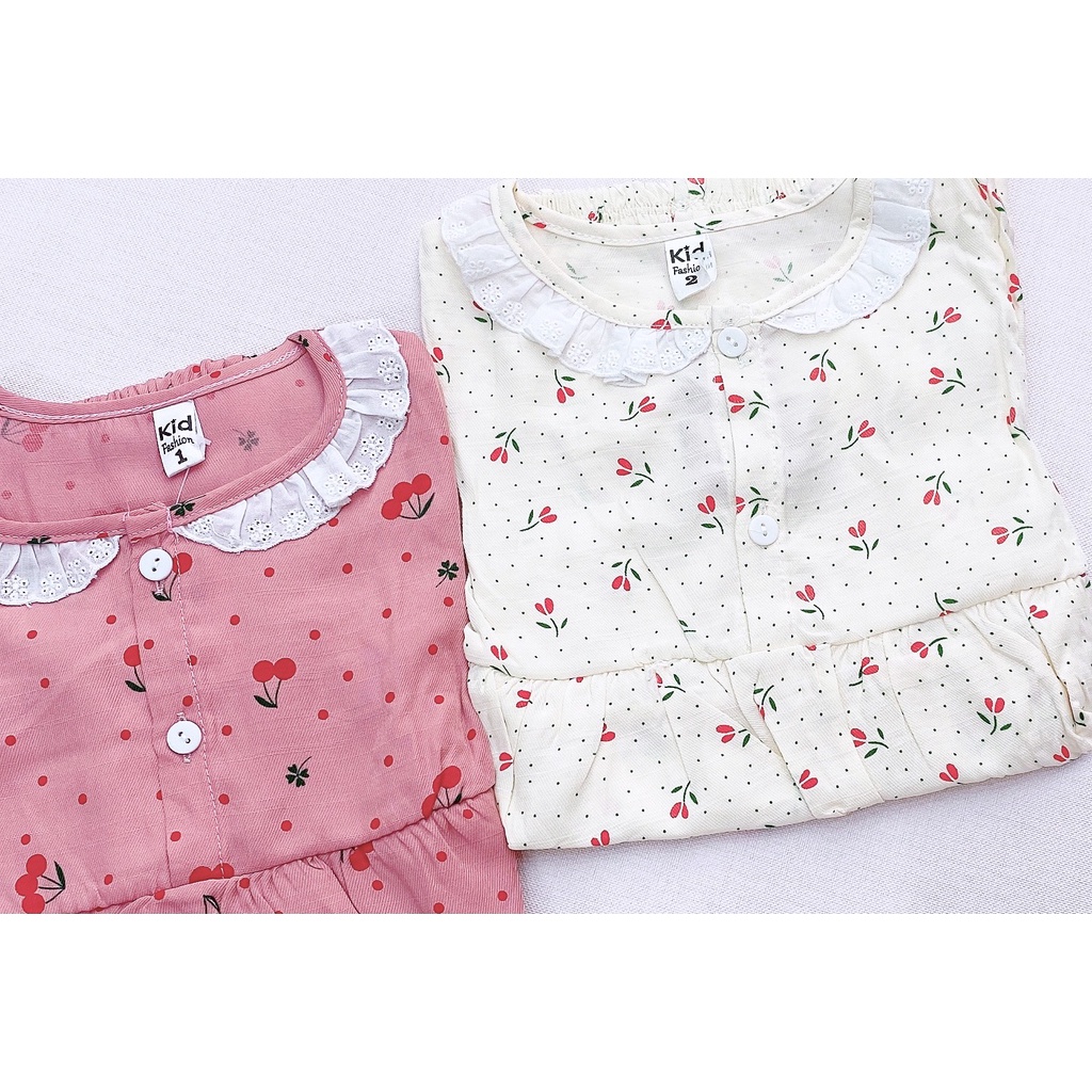 Bộ Pijama viền hoa dáng babydoll họa tiết đáng yêu, chất liệu mát mềm mại cho bé Rio hàng có sẵn kèm video