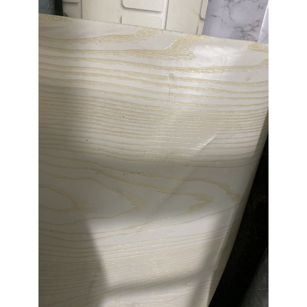 1M x 60cm PVC giấy dán tường siêu dày - giả gỗ trắng kem vân vàng