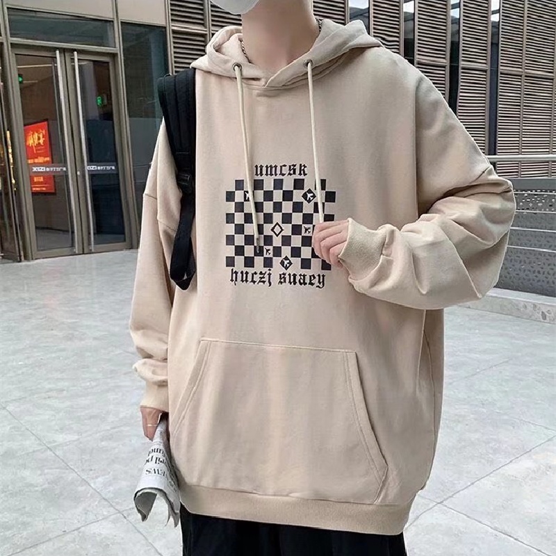 Áo hoodie tay dài dáng rộng in họa tiết kẻ sọc phong cách hip hop đường phố Hàn Quốc thời trang thu đông cho nam size M-5XL