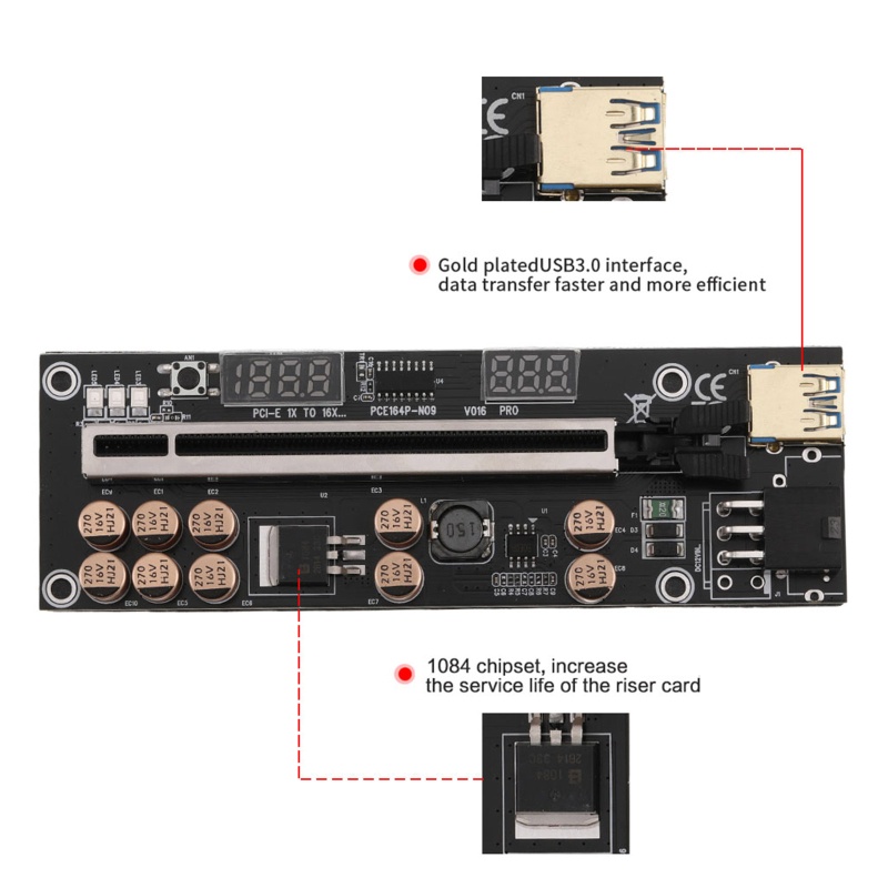Card Mở Rộng PCI-E VER016 1x Sang 16x USB 3.0 LED Card PCI-E Cho GPU