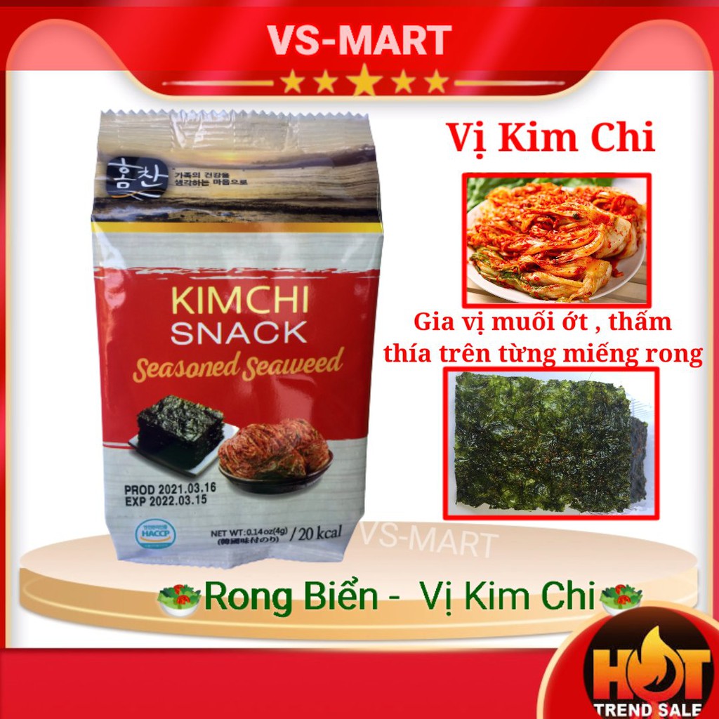 Rong biển ăn liềnVị Kim ChiRong biển cháy tỏi Hàn Quốc/lốc 3 gói / Vị hơi cay/Thơm ngon/Bổ dưỡng/Hàng Nhập khẩu