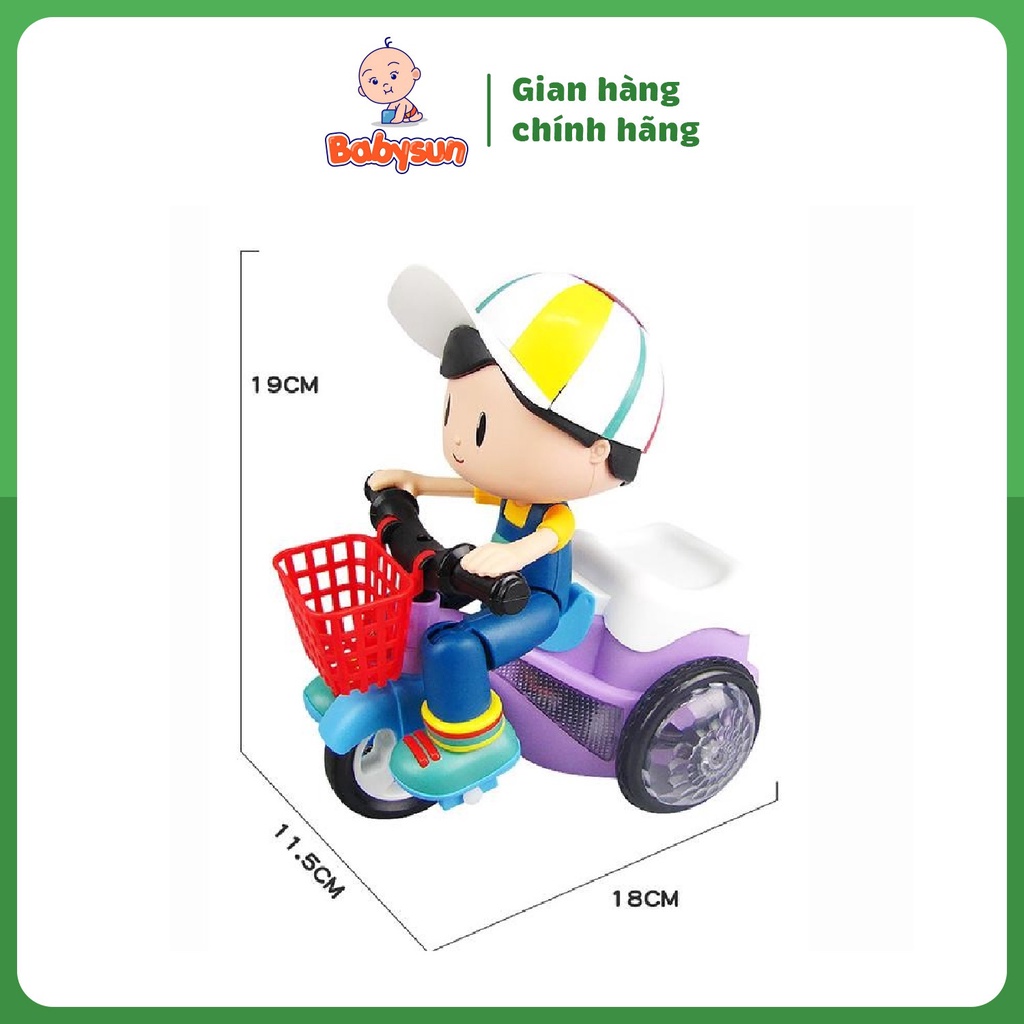 Tặng Pin- Đồ Chơi Cậu Bé Đi Xe Đạp Xoay 360 Độ Cực Hay- Đồ Chơi Có Nhạc, Đèn Phát Sáng