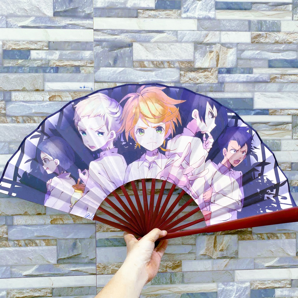 Quạt xếp cầm tay nan 31 in hình Miền Đất Hứa The Promised Neverland anime chibi xinh xắn