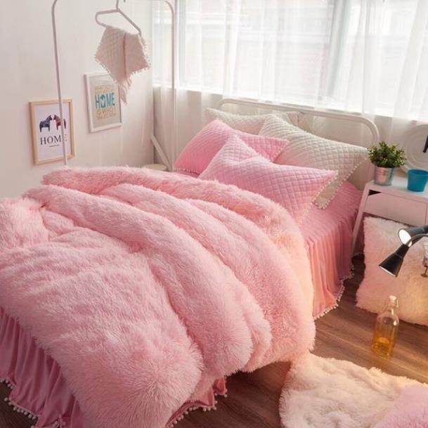 🥀🥀Bộ chăn ga nỉ lông tim ❤(5 món)