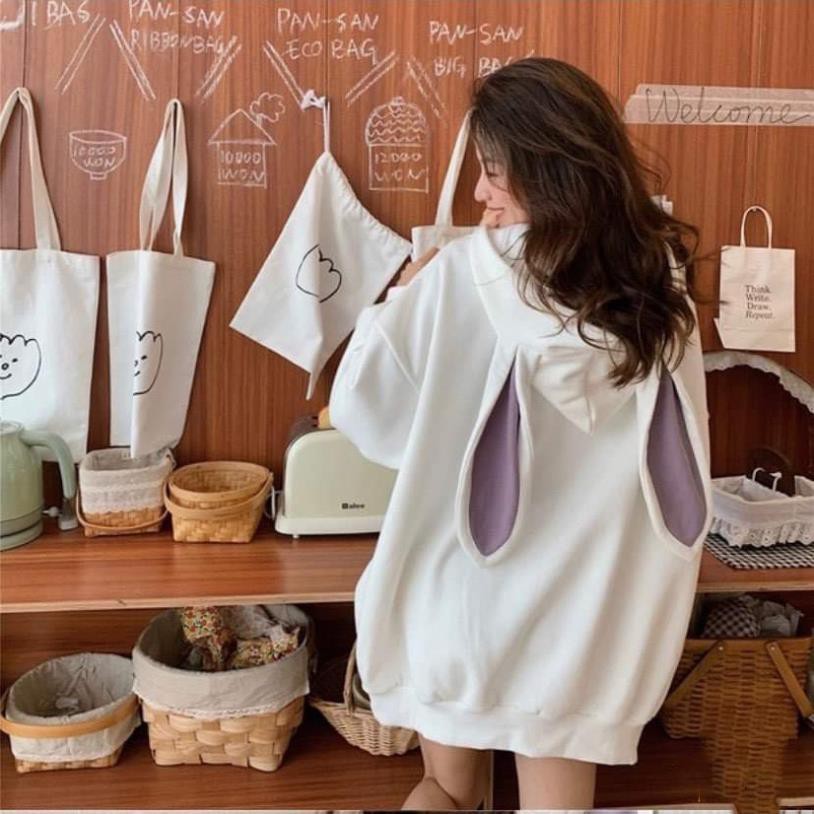 Áo hoodie Freesize tai thỏ Cotton nỉ SG 2 màu cực cute: Trắng - Tím | BigBuy360 - bigbuy360.vn