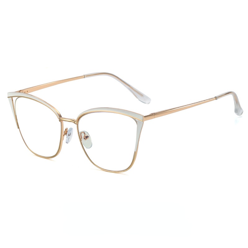 Mắt Kính Gọng Kim Loại Tròng Mắt Mèo Chống Ánh Sáng Xanh Thời Trang Phong Cách Phương Tây
