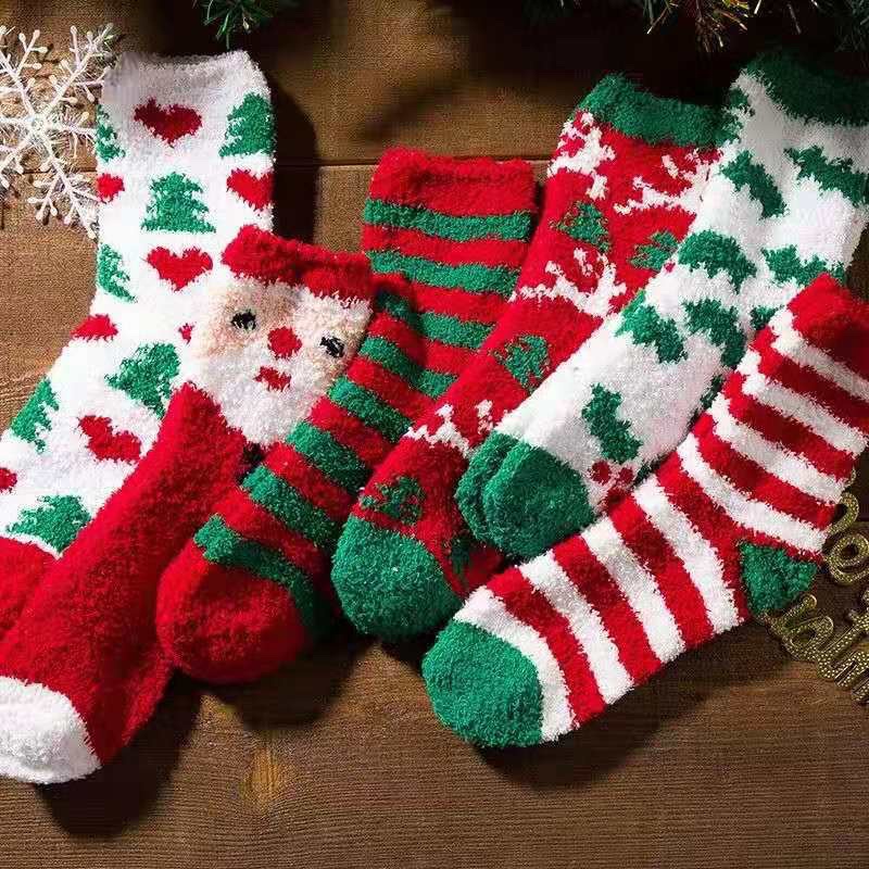 TLB08 Tất vớ nữ len bông dày giữ ấm mùa thu đông tất Noel giáng sinh