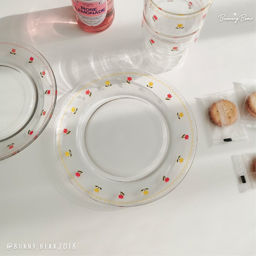 Đĩa thủy tinh đĩa đựng salad đựng trái cây hoa quả tulip xinh xắn