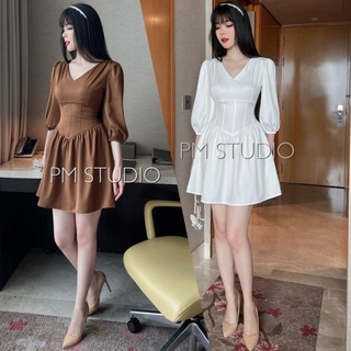 Váy xoè lili coset cổ v 2 màu cho nữ