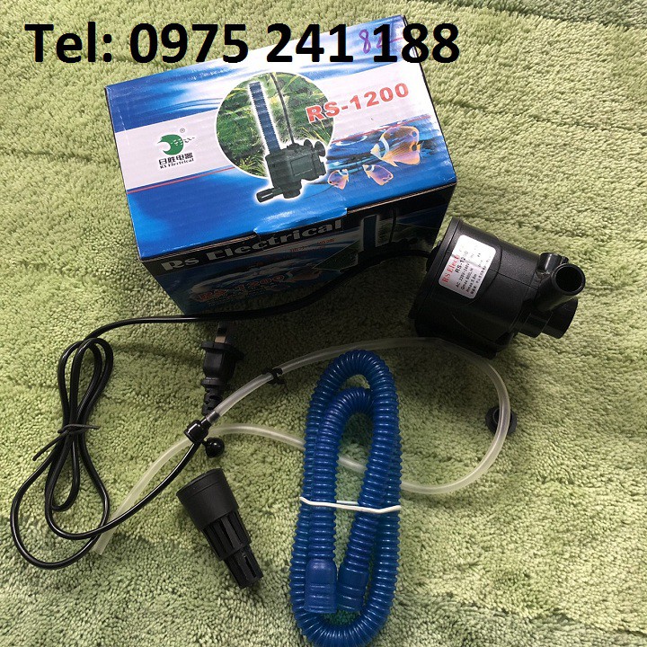 Máy bơm lọc nước hồ cá cảnh RS 1200, 8W, đẩy cao 80cm, có kết hợp thổi khí oxi