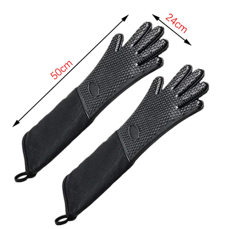 Extra Long Professional Silicone Oven Mitt, Heat Resistant Cooking Glove With Internal Cotton For Kitchen,Bbq,Baking,Grill - Black