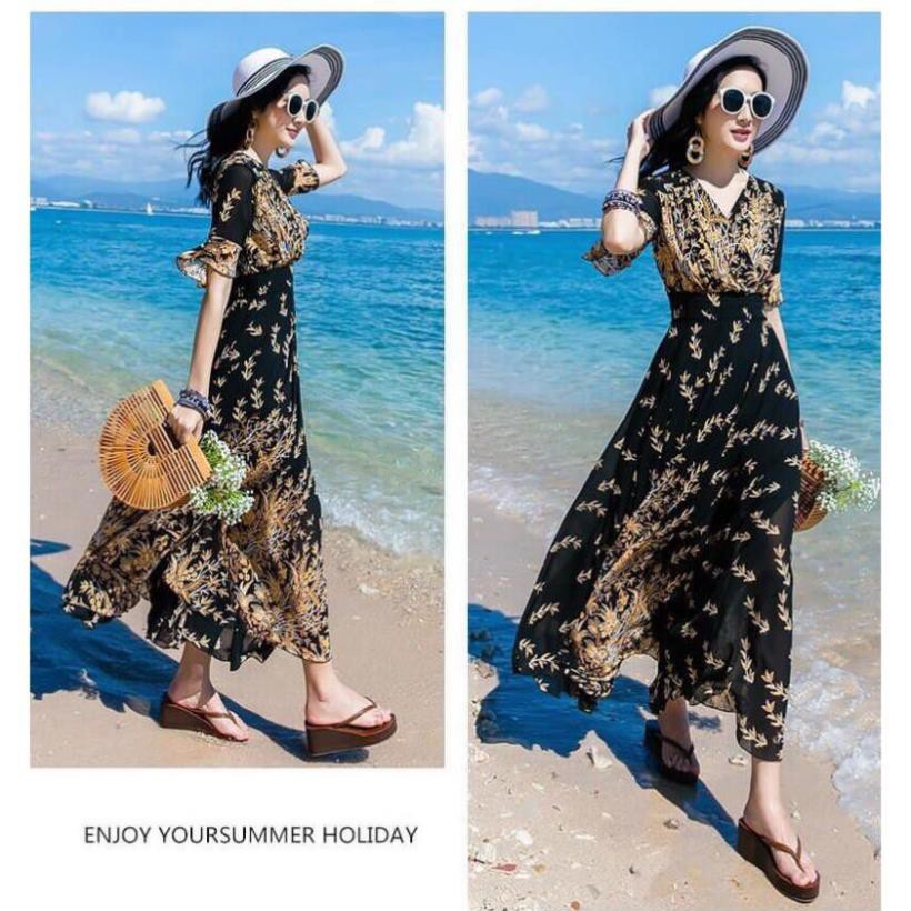 Đầm Maxi Hoa Nhí Dáng Dài Thướt Tha Cao Cấp - Váy Đi Biển Voan Lụa 2 Lớp Đẹp Quảng Châu Loại 1 | BigBuy360 - bigbuy360.vn