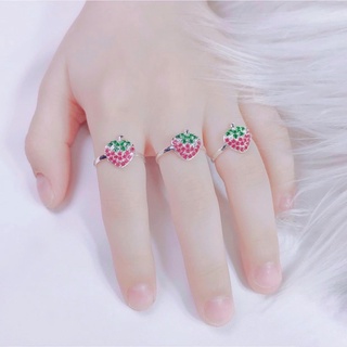 Nhẫn bạc cho bé gái, nhẫn bé gái bạc đẹp hình dâu tây đính đá hồng dễ thương Minh Thoa Silver