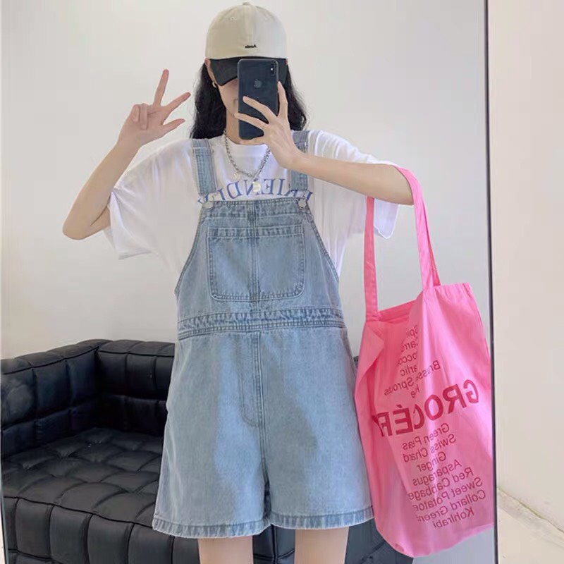 Quần Yếm Sooc Bò Hai Túi TDSHOP, Quần Yếm Short Jeans Denim Dạng Yếm Dáng Ngắn Ulzzang Hàn Quốc