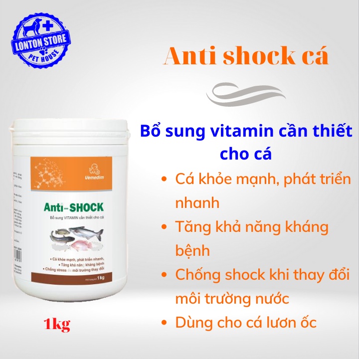 VEMEDIM Anti Shock cá - bổ sung vitamin tăng đề kháng, giúp cá, lươn, ốc khỏe, lon 1kg Lonton store& Vemedim