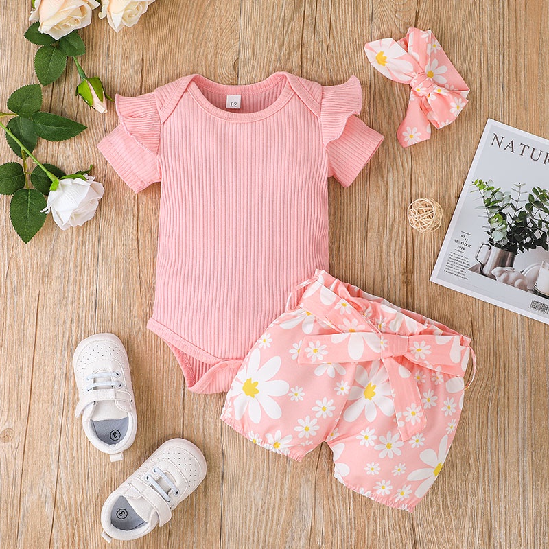 Bộ Đồ Quần Áo Bé Gái Body Tay Ngắn Bodysuit Liền Thân Và Quần đùi Set Mùa Hè Thời Trang Cho Bé Trẻ em Sơ Sinh 0-12 Tháng