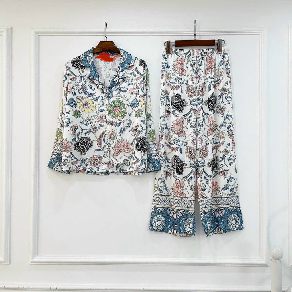 Đồ bộ ngủ nữ pijama XM lụa latin dài tay họa tiết | BigBuy360 - bigbuy360.vn
