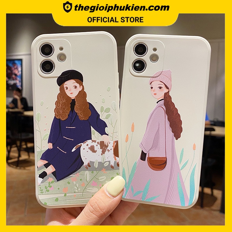 Ốp lưng iphone cạnh vuông Cô gái mùa đông dành cho iphone 6 đến 14promax - E220