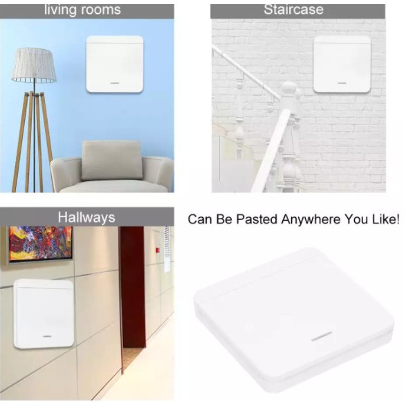 Nút nhấn công tắc điều khiển đèn từ xa dán tường không dây phát sóng RF 433MHz. Loại 2 hoặc 1 phím bấm, màu trắng
