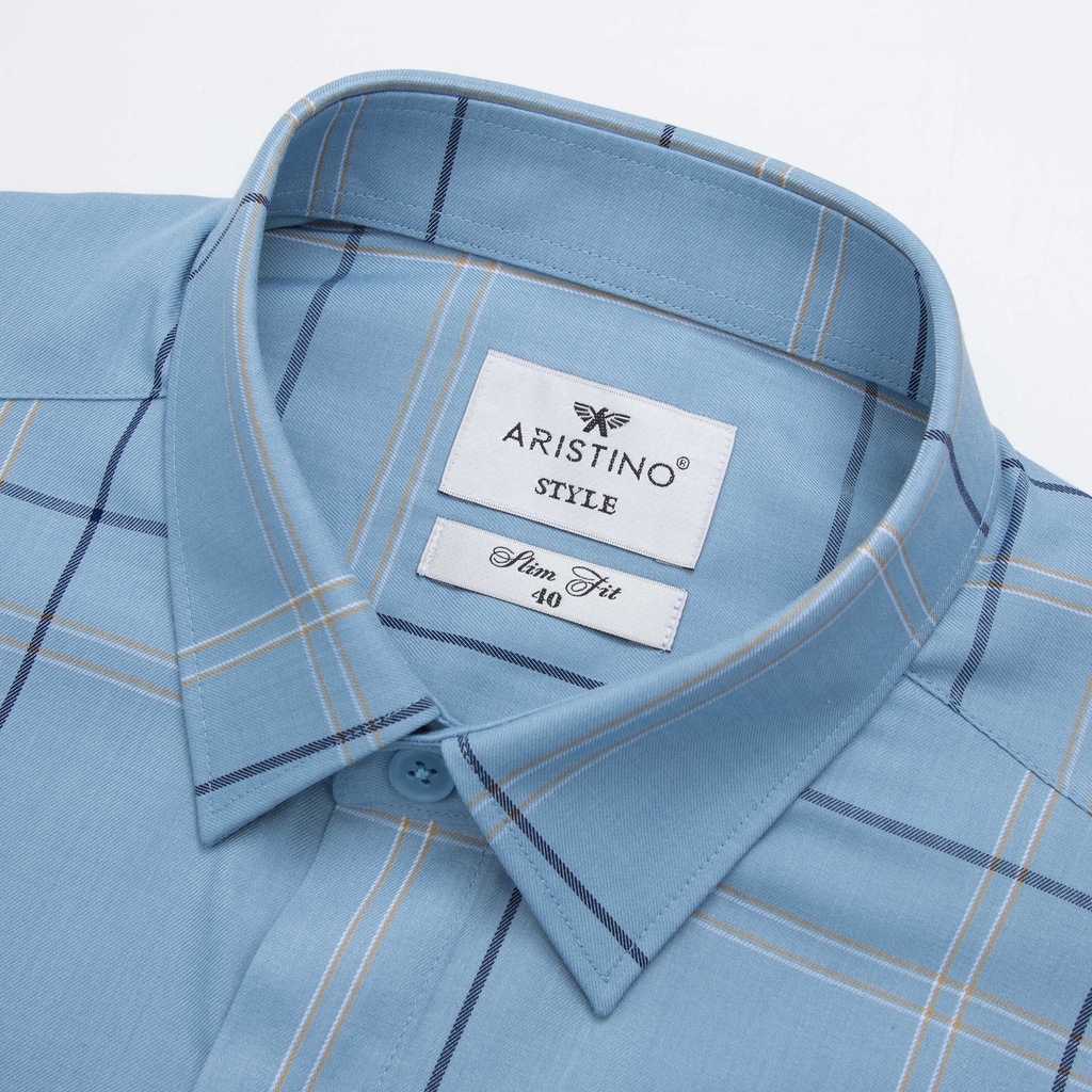 (Mẫu mới) Áo sơ mi nam dài tay ARISTINO màu xanh kẻ vàng nhã nhặn, thanh lịch  - ALS14802